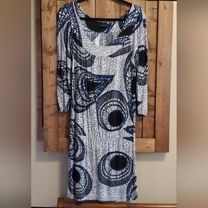 BCBGMaxAzria Jersey Knit Draped Geometric Print 3/4 Sleeve Dress Size M